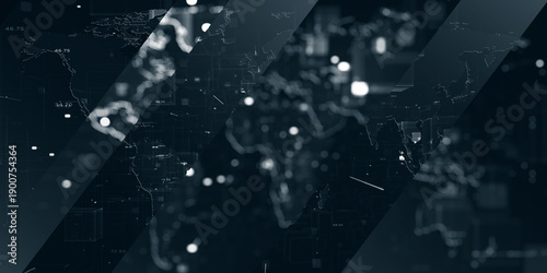 Quadro su tela A sophisticated 3D digital world map featuring glowing global network nodes and high-tech data visualization