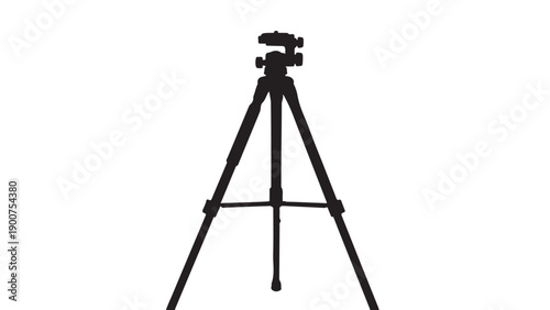Camera tripod in minimalist silhouette with dark tone on white background for photography equipment