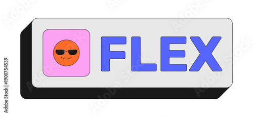 Flex rectangular UI web button. Swagger confidence. Cool attitude. Show off expression. Stylish mood. Ego boost. Colorful clickable element. Call to action for social media, streaming. Rubik font used