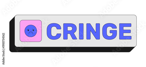 Cringe rectangular UI web button. Awkward moment. Embarrassing reaction. Secondhand-shame. Discomfort vibe. Colorful clickable element. Call to action for social media, streaming. Rubik font used