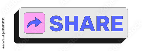 Share rectangular UI web button. Distributing viral content link across platforms. Repost tool. Post forward. Colorful clickable element. Call to action for social media, streaming. Rubik font used