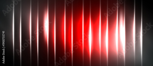 Vertical light streaks create vibrant gradient. Red dominates center, fading to silver edges. Dark background enhances luminosity.