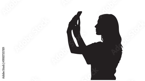 Woman Silhouette Using Smartphone in Modern Minimalist Profile View with Soft Natural Lighting for Mobile App Advertising