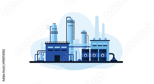 Oil Refinery Industrial Plant Flat Vector Fuel Petrol Company Illustration