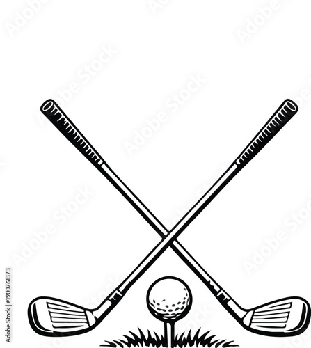 Crossed Golf Clubs and Ball Tee Silhouette Icon, a vector illustration
