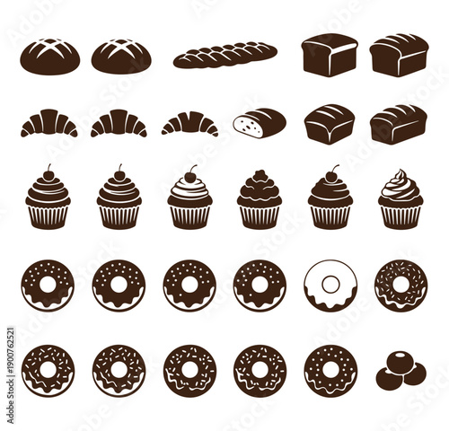 Bakery Sweets Vector, Dessert Icons Clipart Graphics, Cake Pastry Design, Donut Cupcake Set, Sweet Treats Pack, Confectionery Collection, Delicious Dessert Bundle

