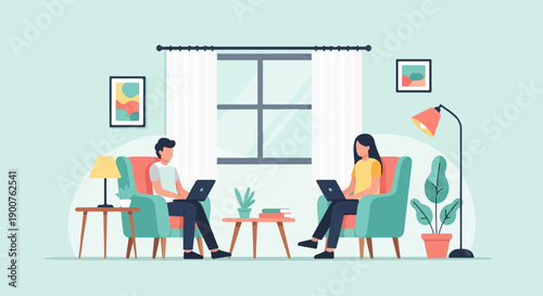 Two people working on laptops in a cozy living room (1)