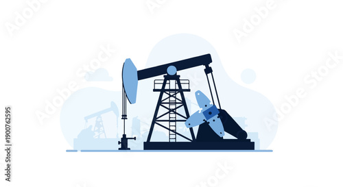 Oil Pump Jack Drilling Mining Site Machine Flat Vector Illustration