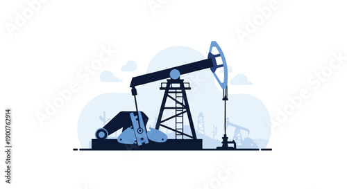 Pump Jack Oil Drilling Machine Flat Vector Illustration