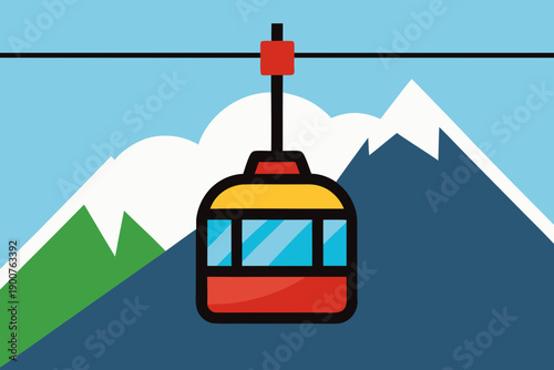 Cable Car Gondola With Mountains And Sky Background