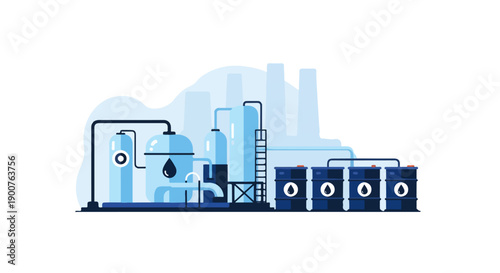 Oil Refinery Plant Industrial Plant Flat Vector Illustration