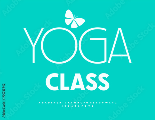 Vector Wellness concept Yoga Class. Typography Minimalistic Font. Modern White  Alphabet Letters and Numbers set.