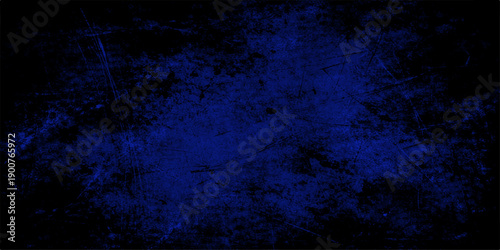 Grungy dark blue abstract background featuring a textured vintage wall surface with glowing particles and smoke patterns over an aged midnight sky backdrop