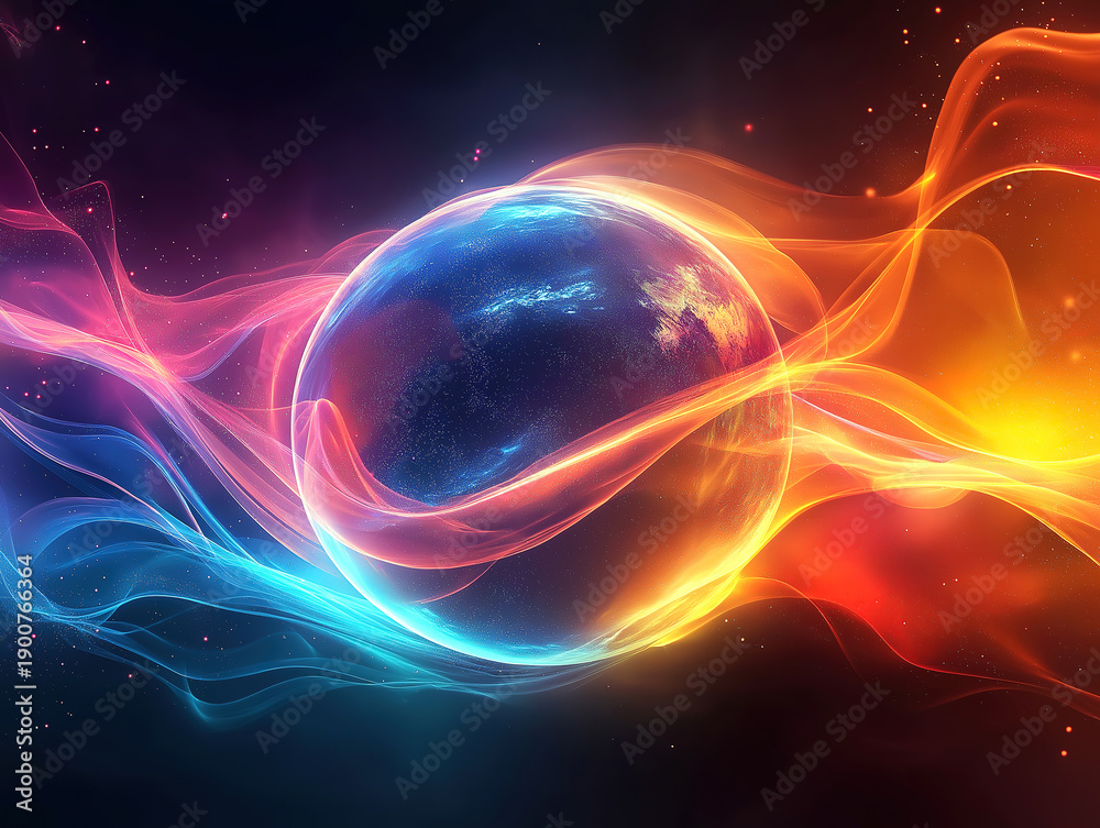 Obraz premium A Luminous Planet Surrounded by Pulsating Light Waves