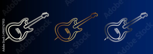 Electric Guitar Neon Signs Collection, Musical Instrument Icons, Glowing Vector Art For Design