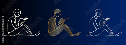 Reading Figures Vector Illustration Set, Bookworm Concept, Literacy Design Elements For Education