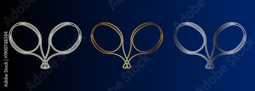 Squash Rackets Metallic Icons Set, Gold Silver Bronze Sport Equipment Vector Illustration