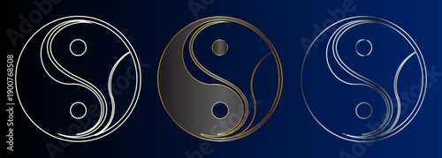 YinYang Symbol Set, Harmony Balance Icon, Eastern Philosophy Design Elements Vector Illustration