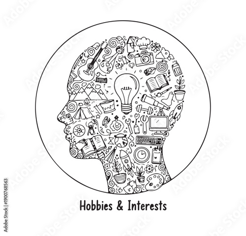 Human Head Doodle Vector, Brain Mind Clipart Graphics, Creative Thinking Design, Psychology Icons Set, Mental Health Pack, Idea Concept Collection, Intelligence Brain Bundle

