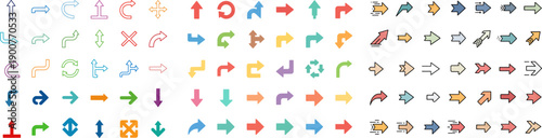 Free Download Clean vector set of 95 arrow icons pointing in the same direction, featuring diverse visual styles.  Ideal for UI, infographics, and digital design - GFXLoad