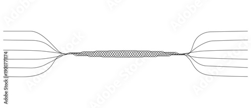 Braided wire structure with interwoven strands forming dense crisscross pattern. Abstract technical design showing symmetry, and motion. Perfect for branding, tech, engineering, or modern visuals.