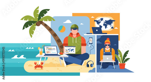 Embracing the Digital Nomad Lifestyle Remote Professionals Working Globally, Enjoying Flexibility and Freedom with Technology and Travel Opportunities