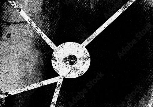 Gritty high contrast black and white graphic art with distressed textures and intersecting geometric lines