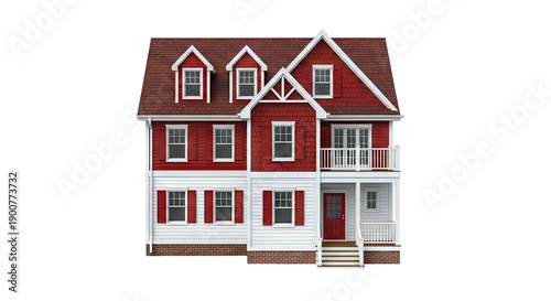 Red and White Two-Story House with Dormer Windows