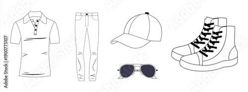 Men's clothing and accessories set, thin lines can be edited, vector illustration