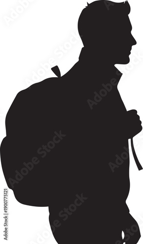 Backpack traveler silhouette side profile with sack isolated vector illustration