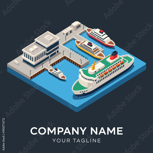 Isometric Illustration of Cruise Ships and Terminal.