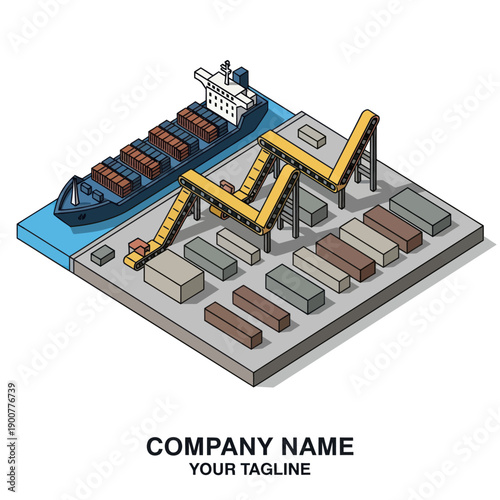 Industrial Factory with Cargo Ship and Containers.
