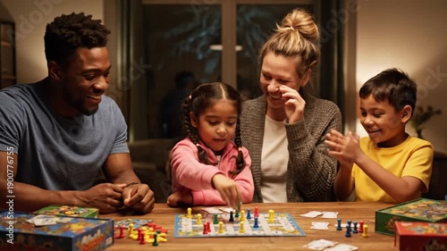 Family Playing Board Game Together Indoors.