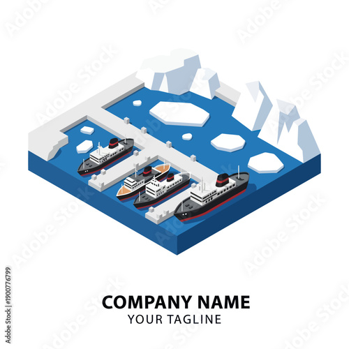Isometric Illustration of Ships in Arctic Waters.