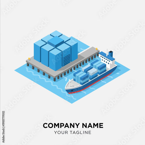 Cargo Ship at Industrial Dock with Containers.