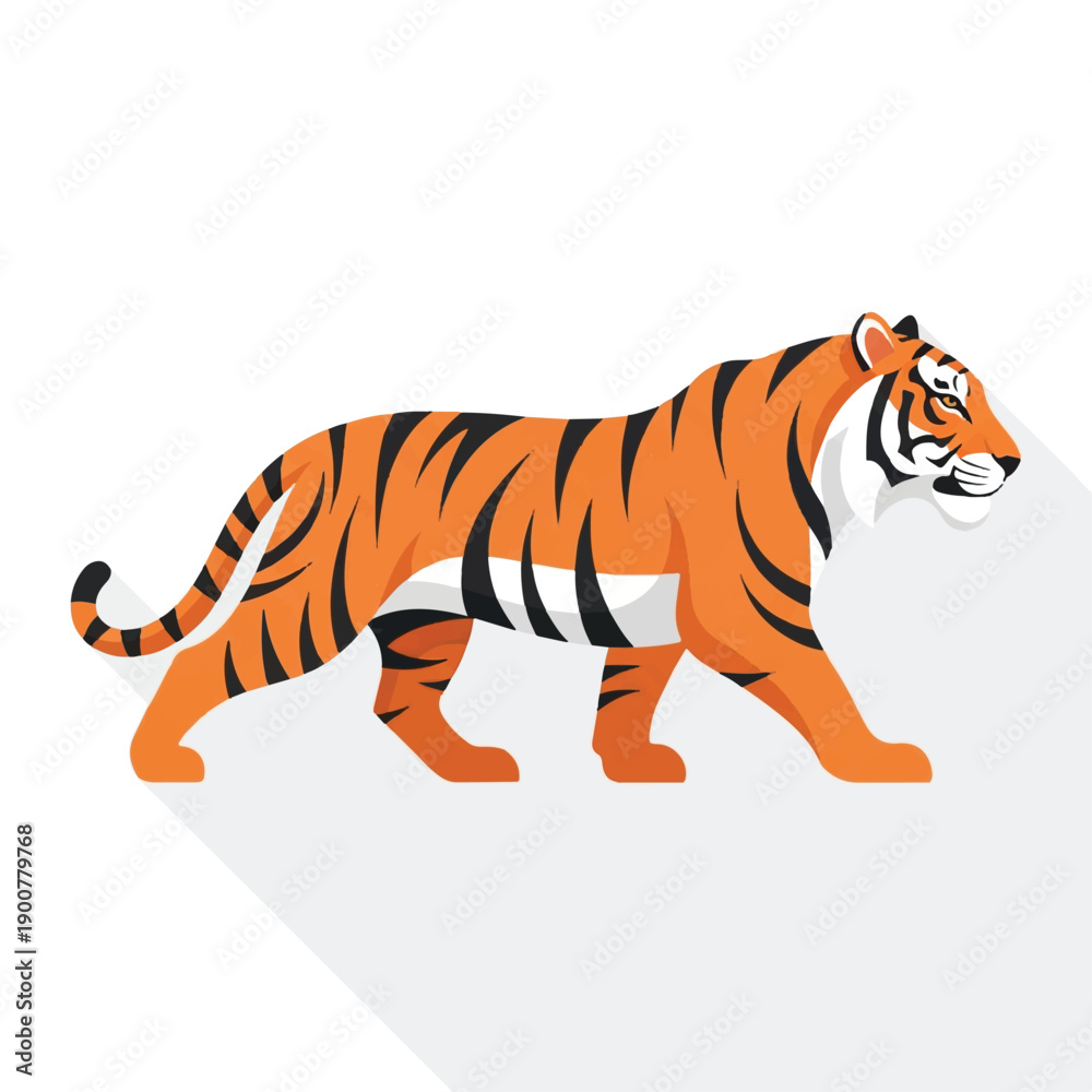 Obraz premium Tiger Walking Illustration Orange Striped Animal.