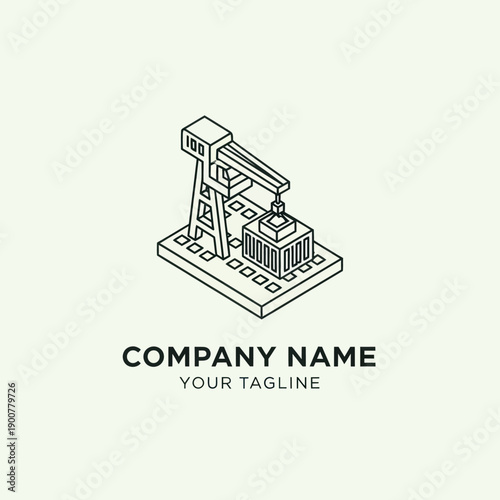 Simple Line Art Oil Pump Jack Illustration.