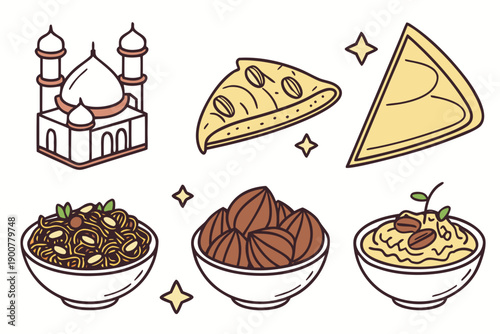 A delightful assortment of traditional indian dishes including samosa, biryani, and gulab jamun. isolated on transparent background, isolated on white background, Vector