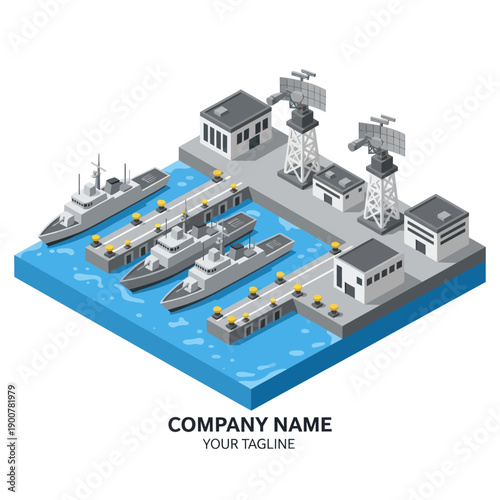 Isometric View of Shipping Yard and Boats.