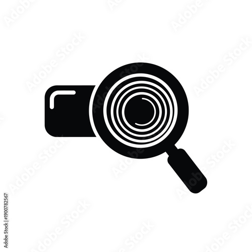 Black and white icon of a magnifying glass examining a file
