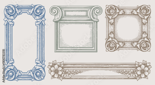Decorative vintage frames, borders, corners. Retro ornamental frame vector