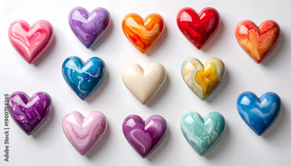 Fototapeta premium Hearts realistic decoration 3d object. Set of romantic symbol of love heart isolated. Vector illustration 456