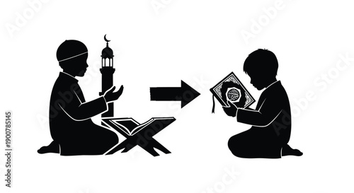 Family Worship in Ramadan Silhouette