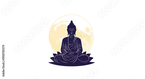 Serene Buddha Meditating on Lotus with Full Moon Background, Symbolizing Enlightenment and Inner Peace