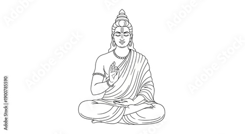 Spiritual Figure in Meditative Pose Line Art Illustration