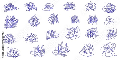 Obraz na płótnie Set of hand drawn scribble pen blue line