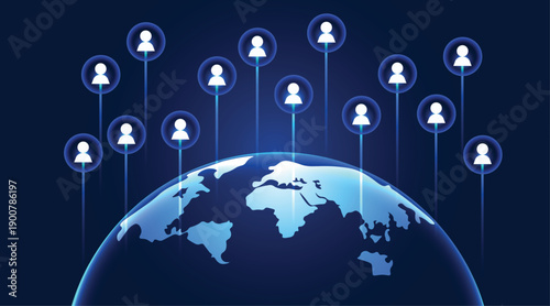 Global user connection network illustration showing worldwide digital communication and social interaction
