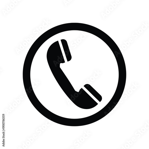 Black telephone icon in a circle on a for communication and contact purposes