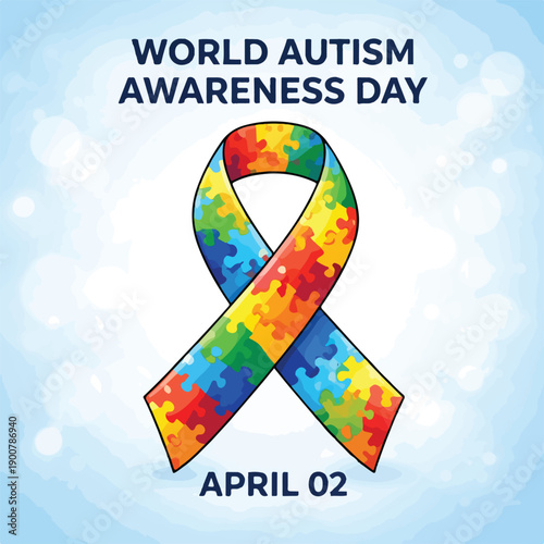 Autism awareness symbol with smiling heart shape and minimalist puzzle. April is World Autism Awareness Day. Vector template Design 
for banner, greeting card, poster, prints, social media post ,flyer