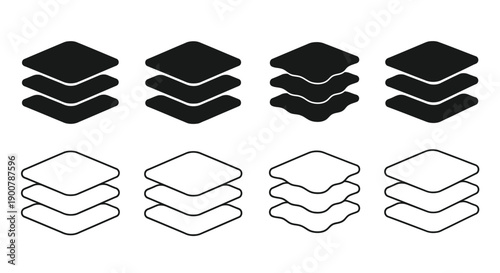 Stacked layers illustration solid and outline versions displayed